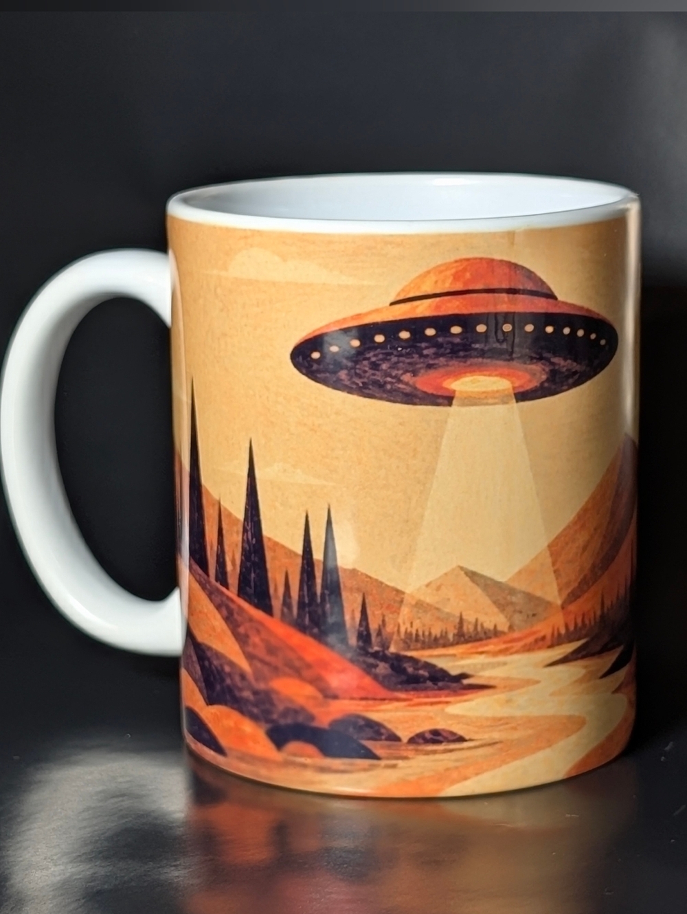 New Retro MCM UFO Floral Landscape Ceramic Mug